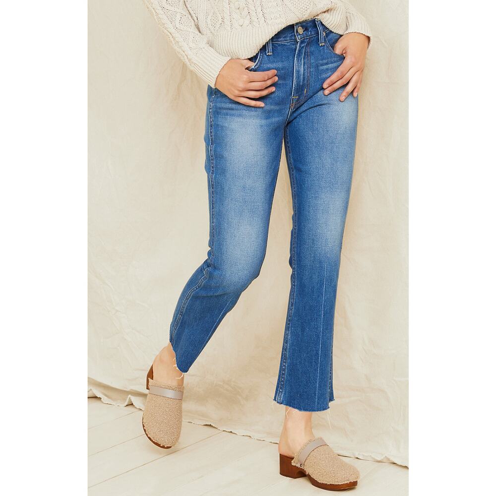 NOEND Denim Women’s Kick Flare Cropped Jeans High Rise Raw Hem Size 24 USA Boho